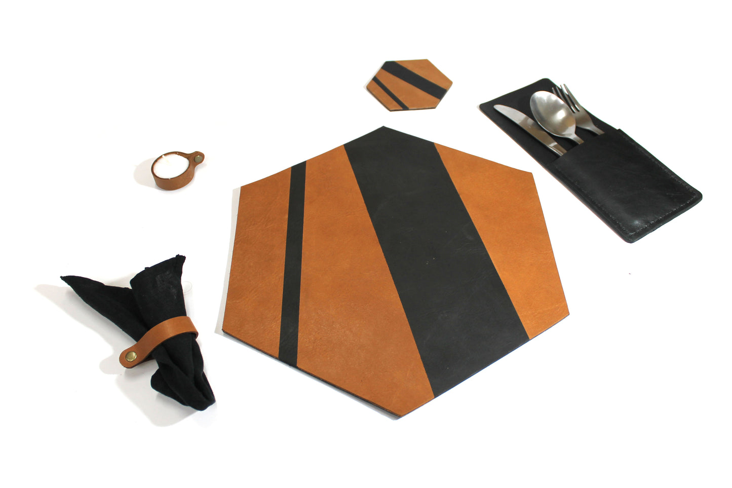 GENUINE LEATHER NAPKIN & CANDLE HOLDER