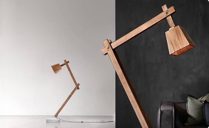 Namibian Teak Timber and Concrete Floor Lamp in a contemporary living room