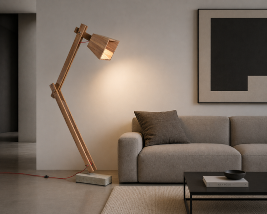 Timber & concrete floor lamp