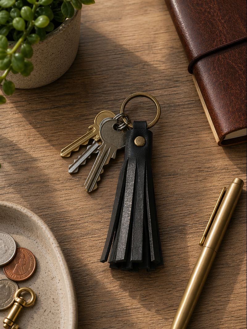 Genuine leather octo key ring long