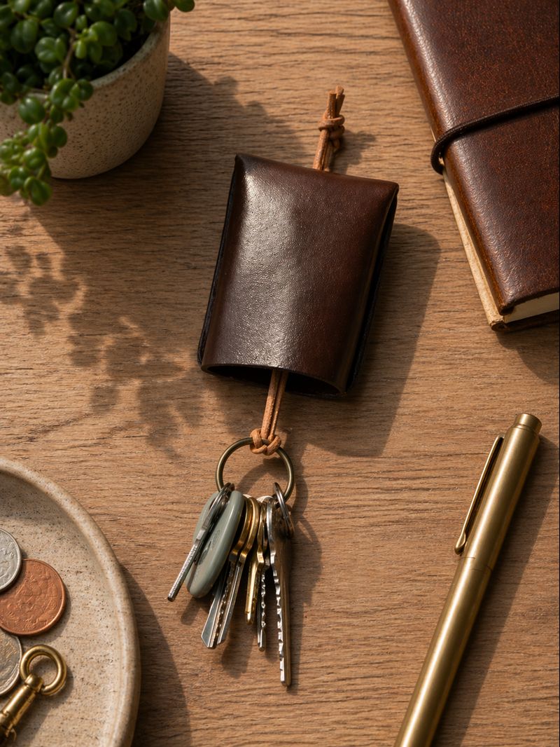 Genuine leather retractor key pouch