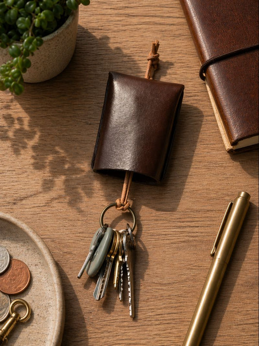Genuine leather retractor key pouch