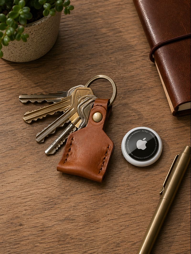 Genuine leather airtag key holder