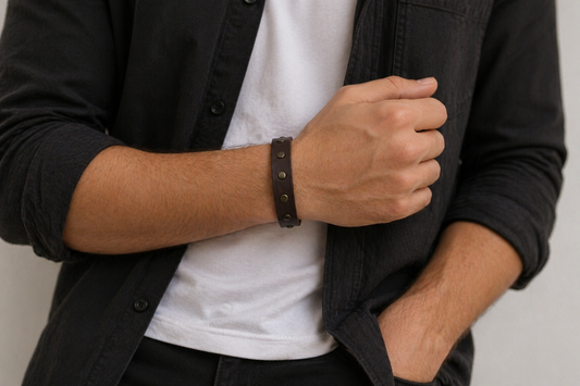 Genuine leather stud wrist strap