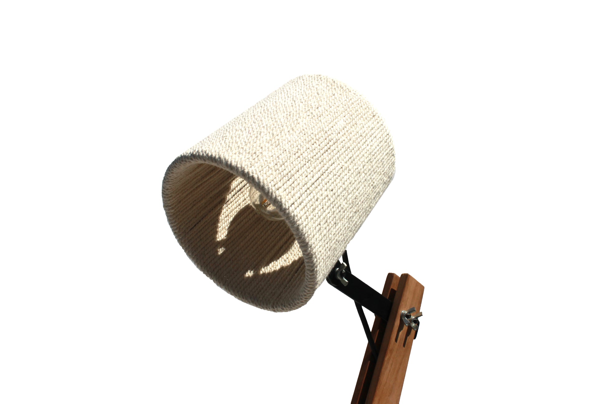 Close-up of the woven cotton shade on the Industrial Desk Lamp