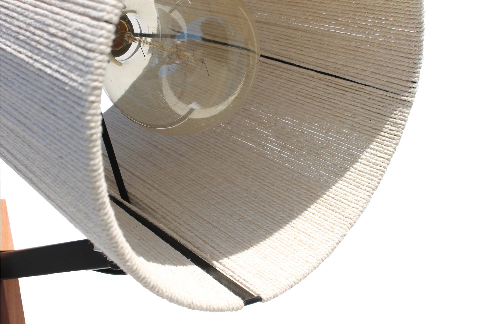 Close-up of the woven cotton shade on the Industrial Floor Lamp