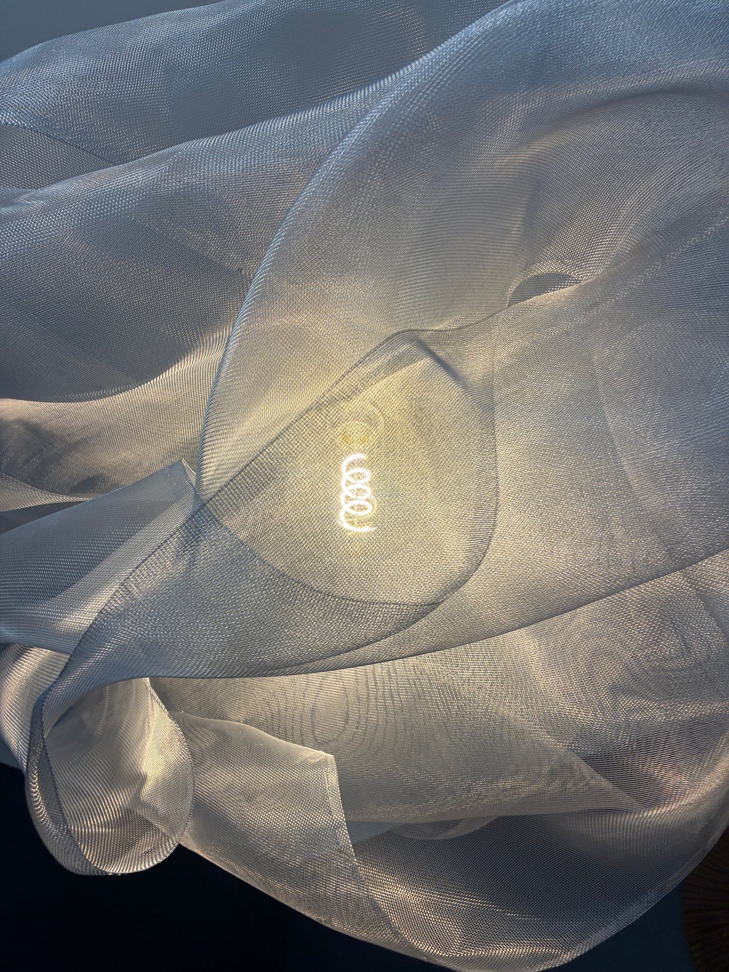 Detailed view of the illuminated mesh structure of the Industrial Mesh Pendant