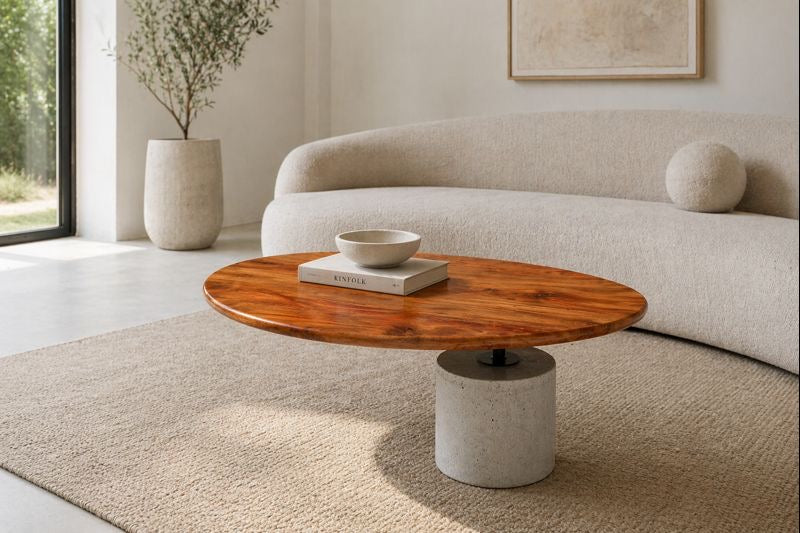 Namibian Teak Cantilever Coffee Table in a contemporary living room