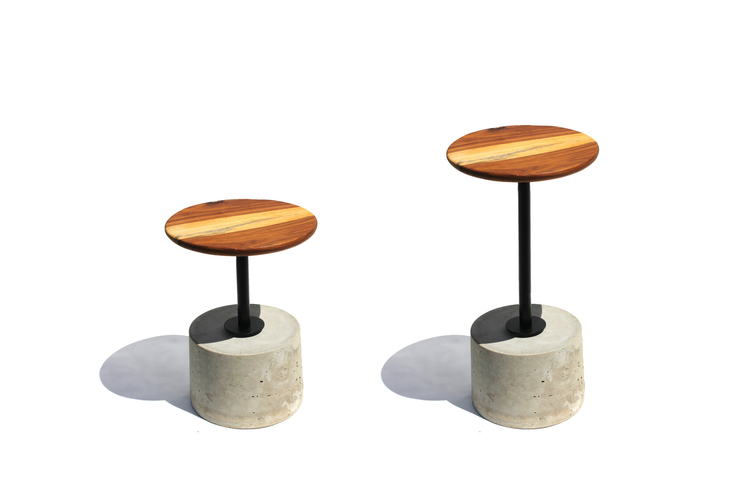 Namibian Teak Fundamental Stool and Bar Stool on a white background