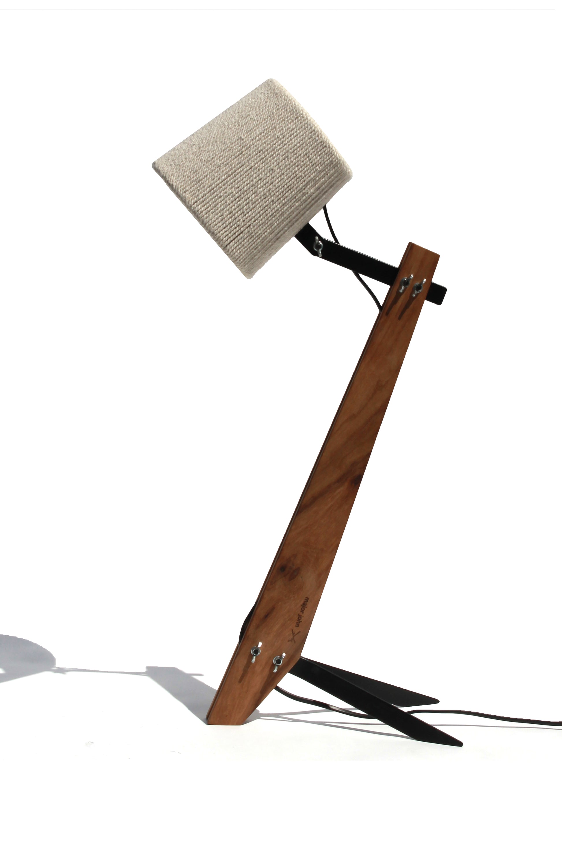 Namibian Teak Industrial Desk Lamp with adjustable shade in raised position