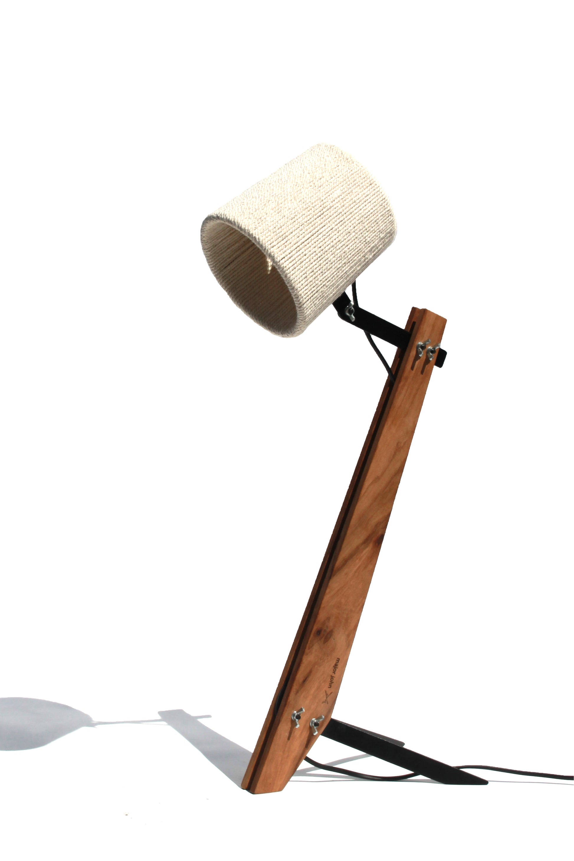 Namibian Teak Industrial Desk Lamp side view on a white background