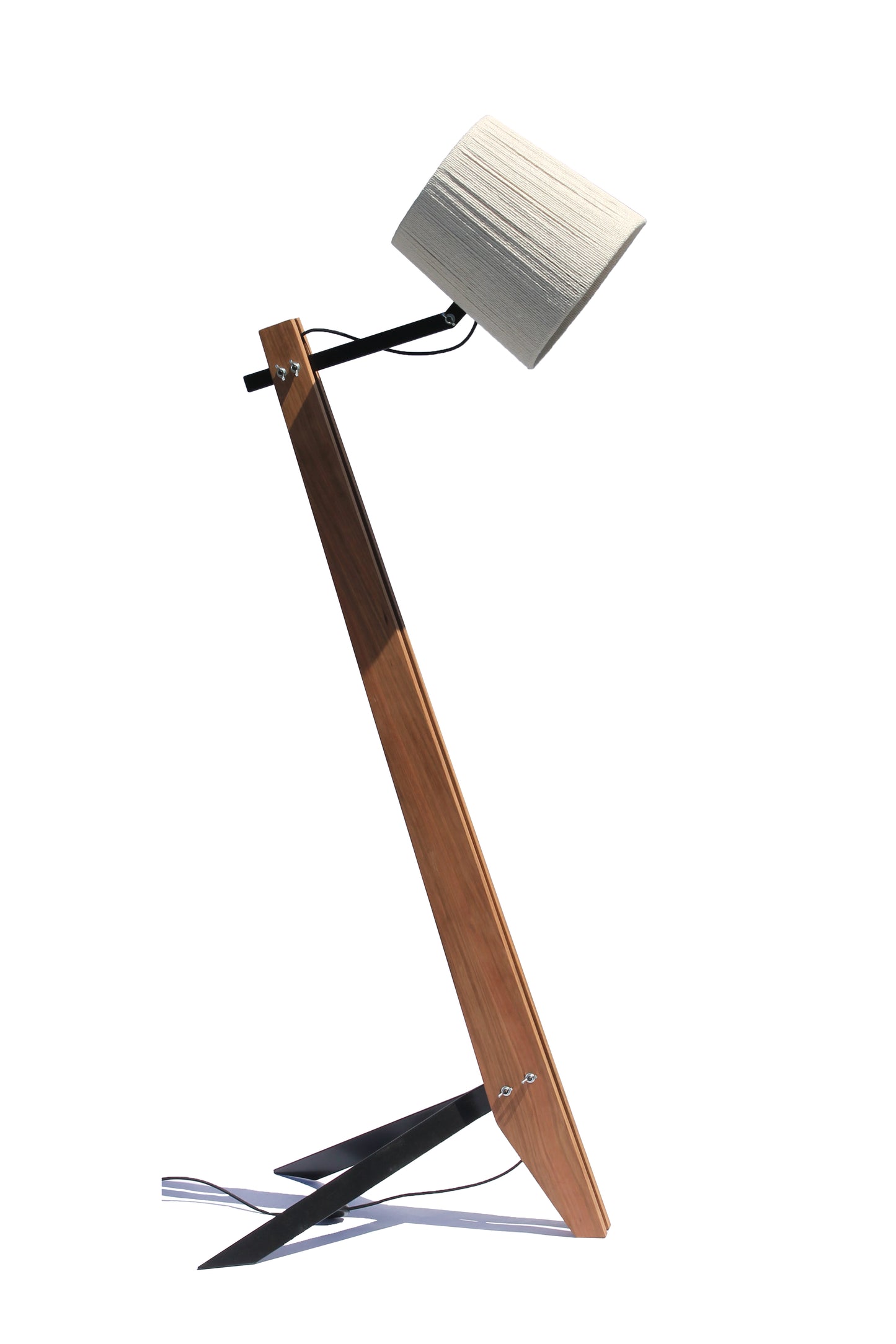 Namibian Teak Industrial Floor Lamp front view on a white background