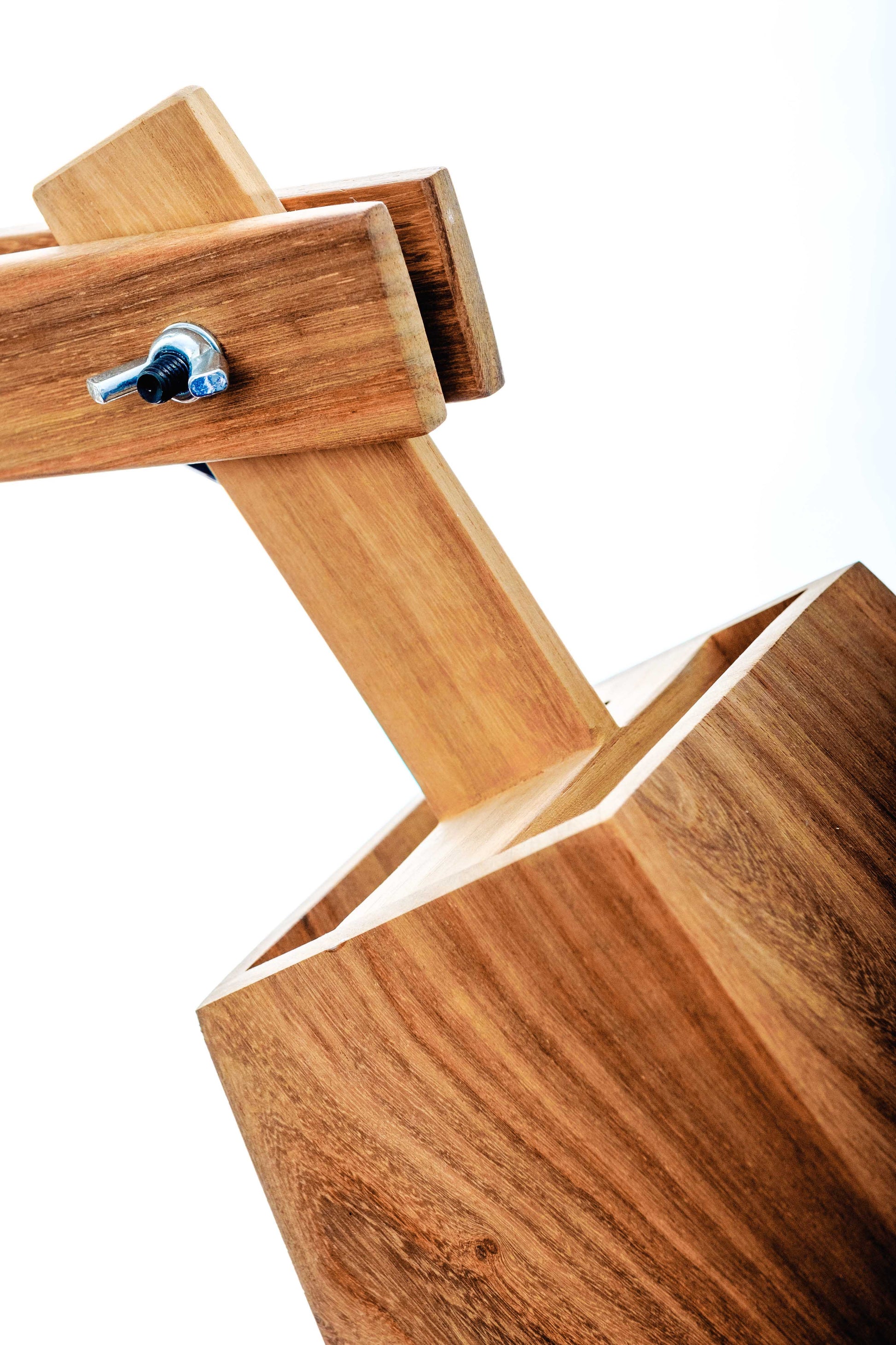 Close-up of the woven cotton shade on the Namibian Teak Desk Lamp