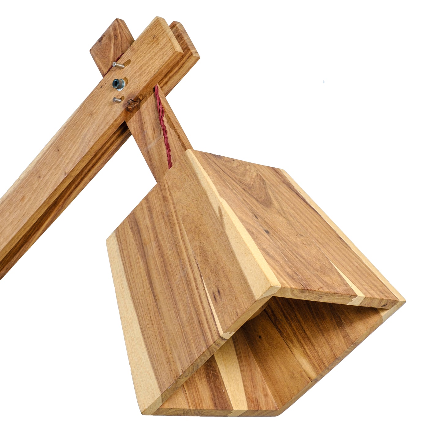 Close-up of the Namibian Teak Timber and Concrete Floor Lamp shade and timber detail