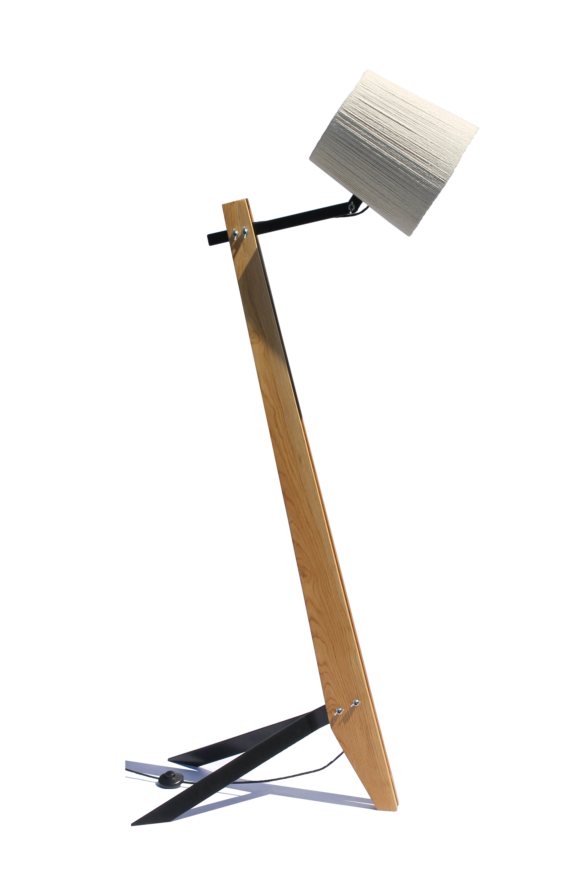 Oak Industrial Floor Lamp front view on a white background