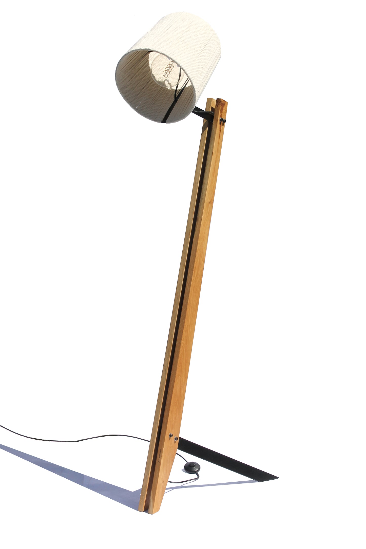 Oak Industrial Floor Lamp side view on a white background