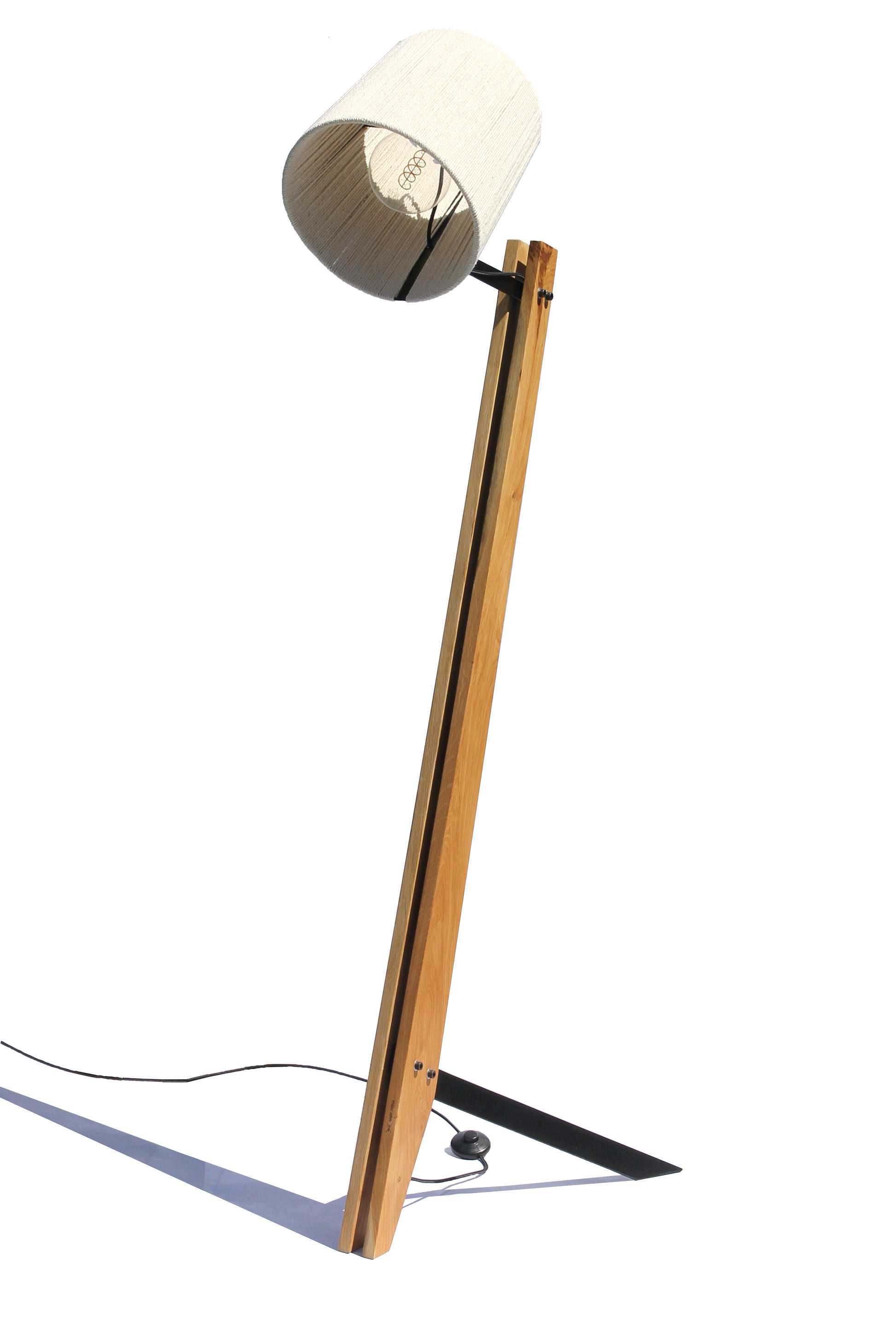 Oak Industrial Floor Lamp side view on a white background