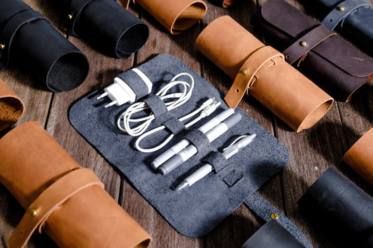 GENUINE LEATHER CABLE & PEN ROLL