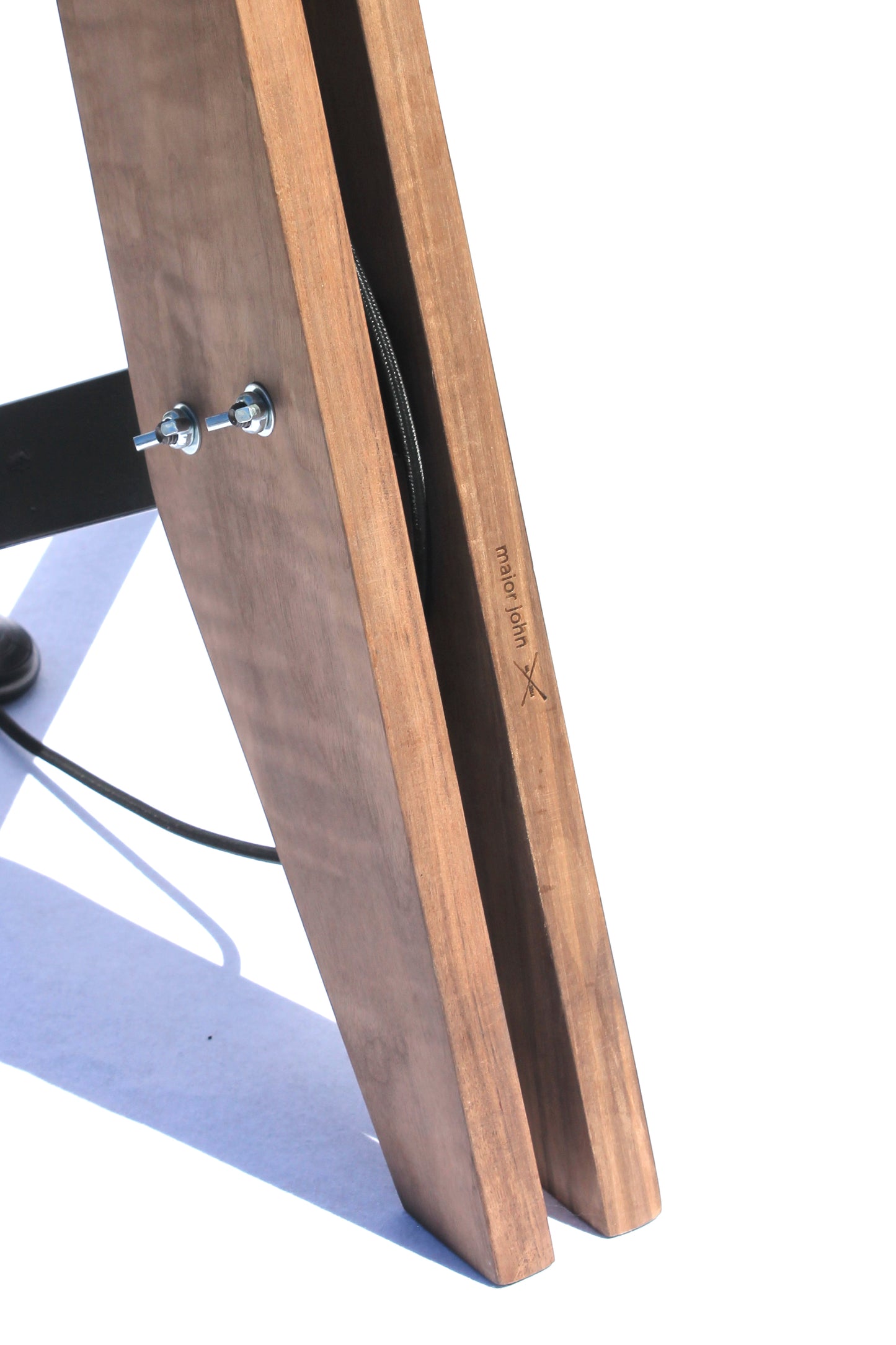 Close-up detail of the Walnut Industrial Floor Lamp base and leg