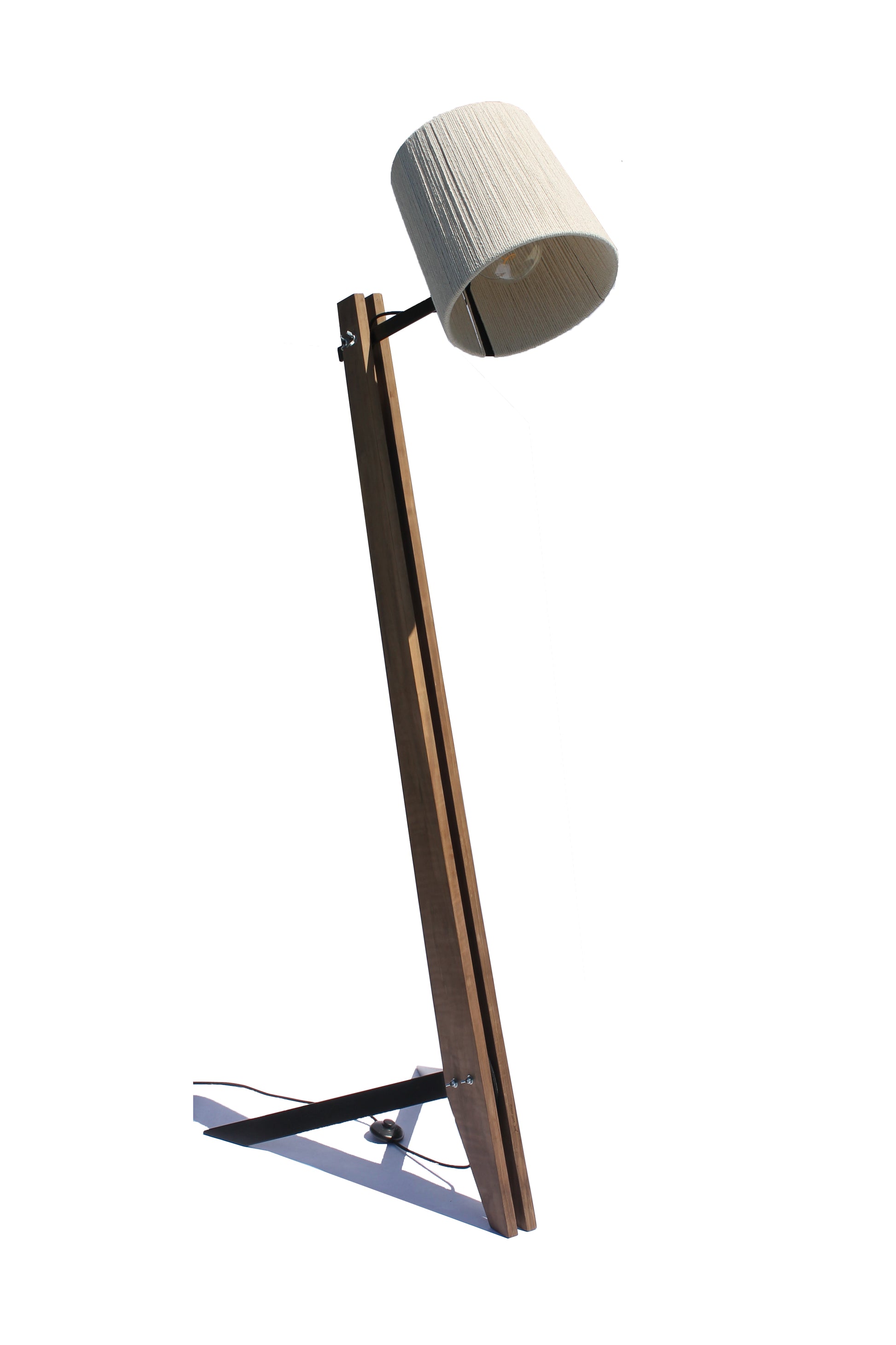 Walnut Industrial Floor Lamp side view on a white background