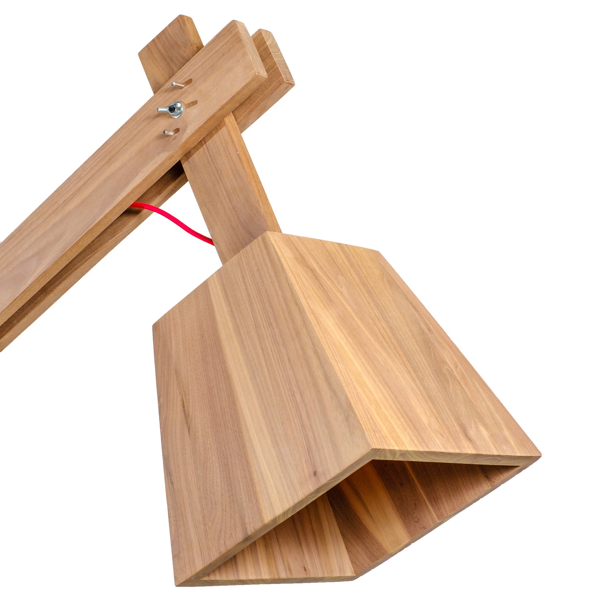 Close-up of the Walnut Timber and Concrete Floor Lamp shade and timber detail