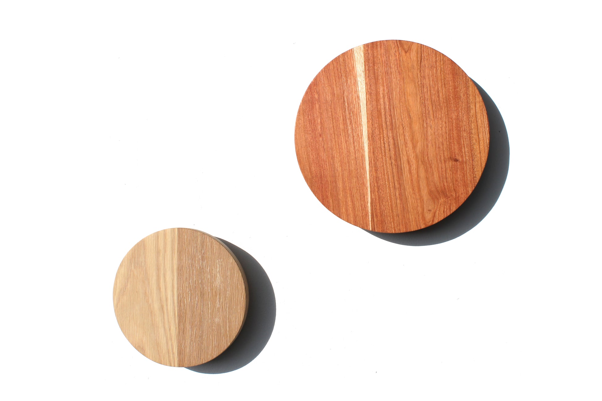 Oak and Rosewood Circle Wall Lights on a white background